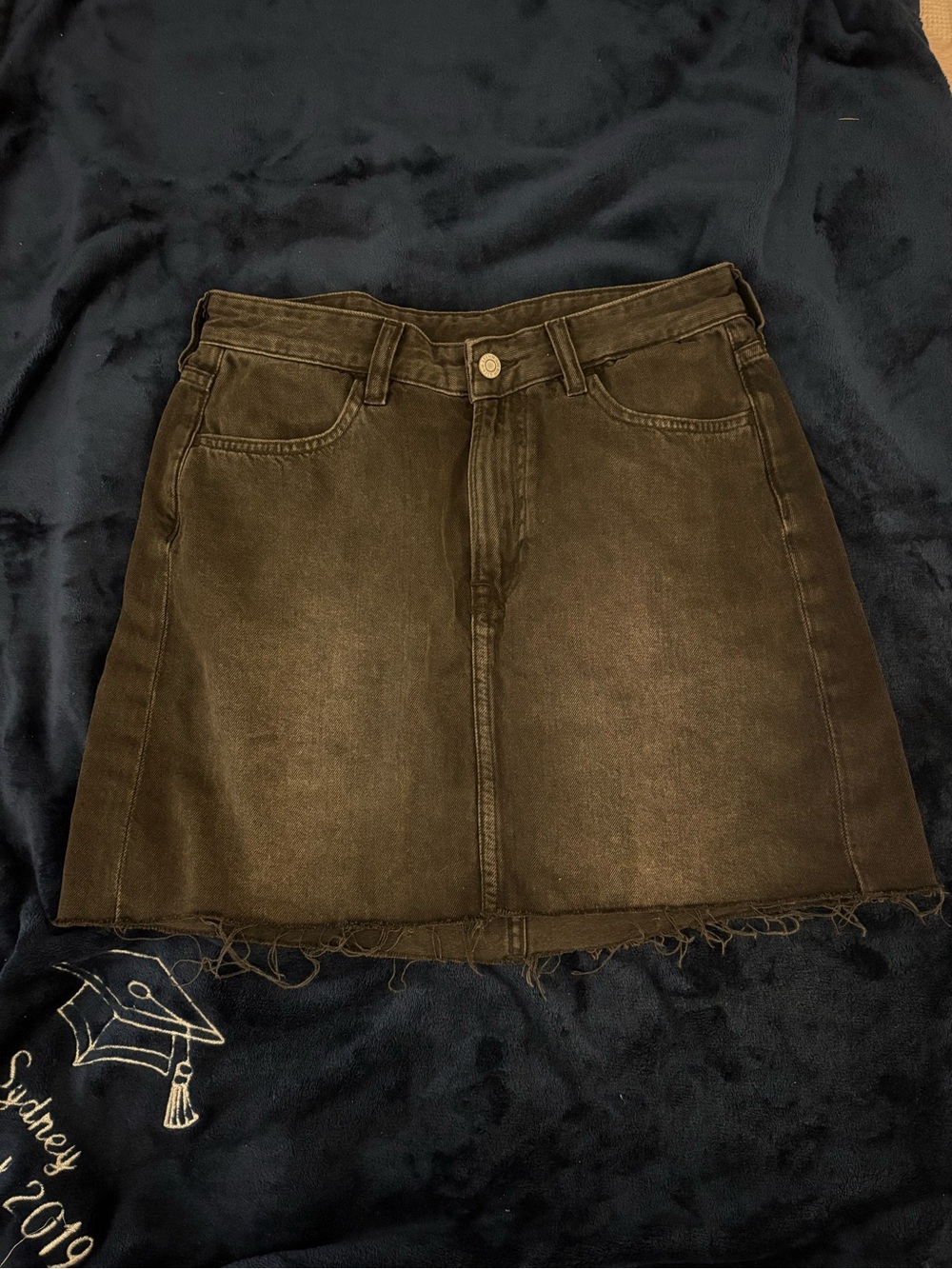 H&M Black Denim Mini Skirt with Frayed Hem
